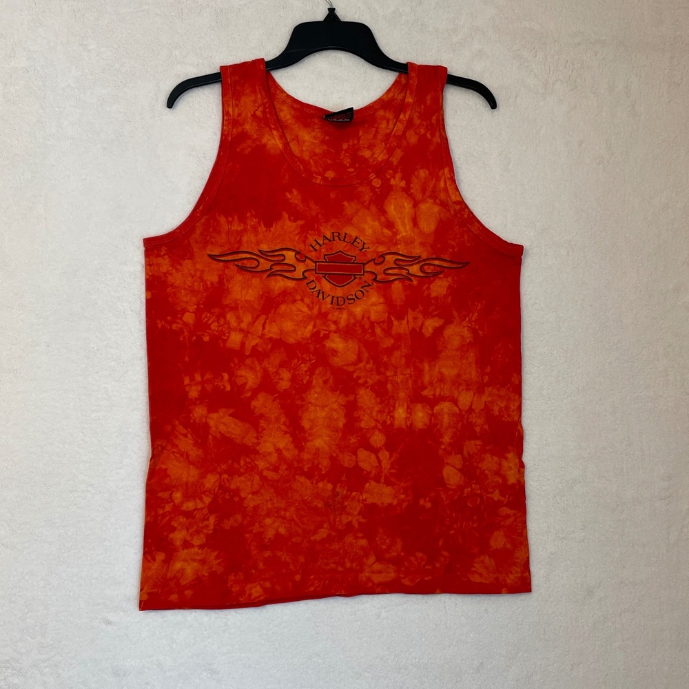 Harley Davidson Tank Top‎ Men's Medium Red Orange Tie Dye Flames 2002